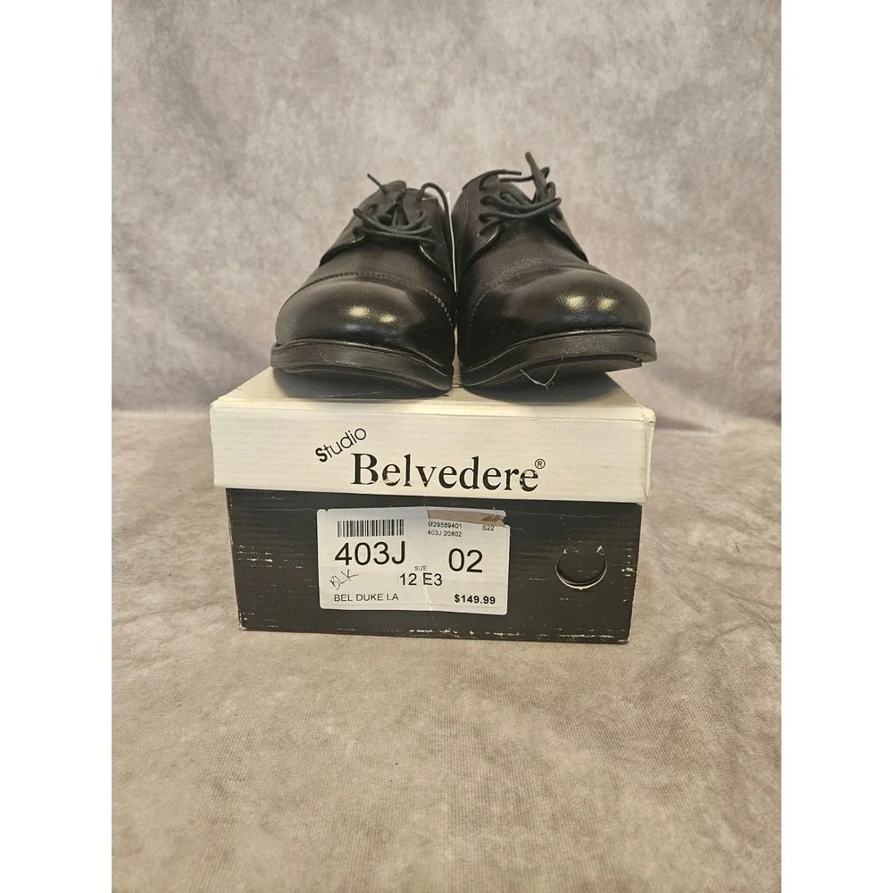 Belvedere Mens Duke Cap Toe Oxfords Leather Black Dress Shoes Size 12 E3 New